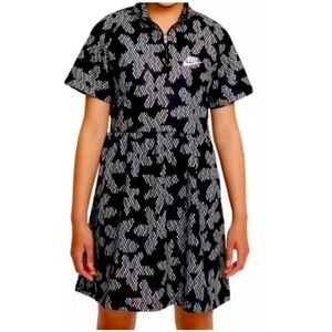 Nike Sportswear Girls' XL Black & White Floral Short Sleeve‎ Dress DM8212 Zip